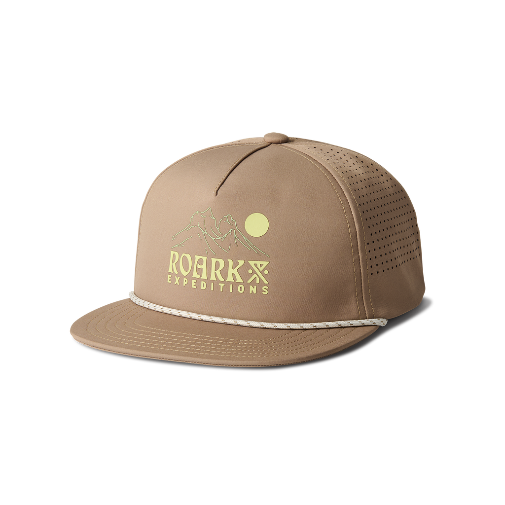 Cricket cap with Roark label in khaki color, designed for outdoor adventures and travel. Big Image - 7