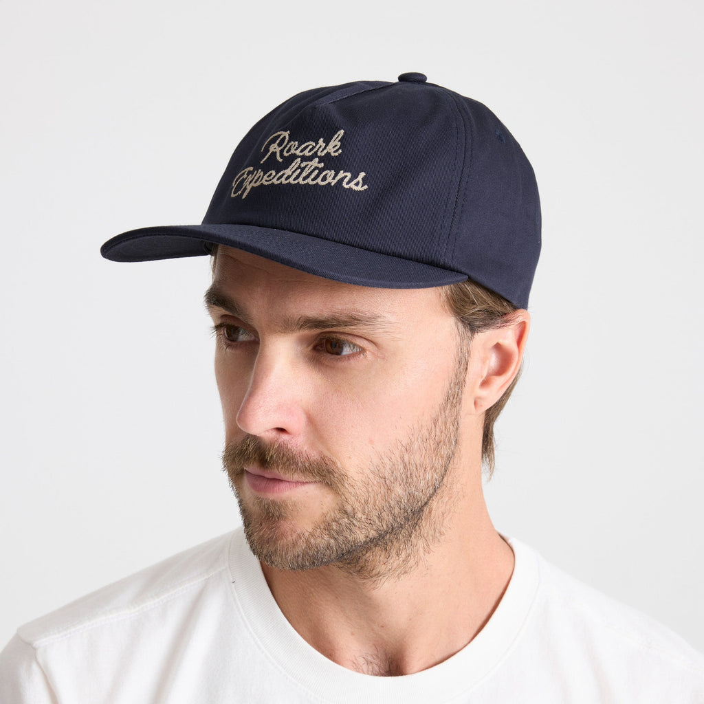 Stylish navy denim cricket cap by Roark, perfect for outdoor adventures and travel. Big Image - 3