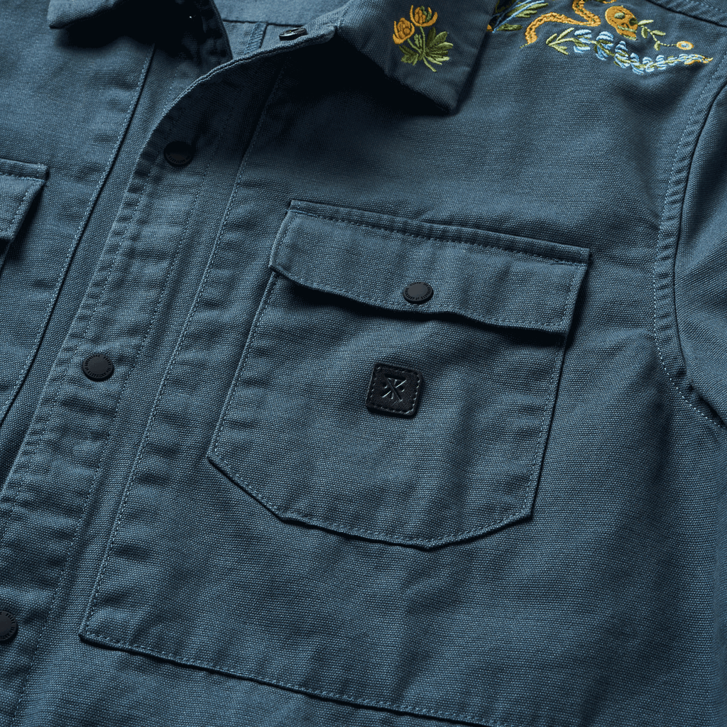 Roark Hebrides Unlined Jacket in Orion, showcasing a close-up of the front of the jacket. Big Image - 8