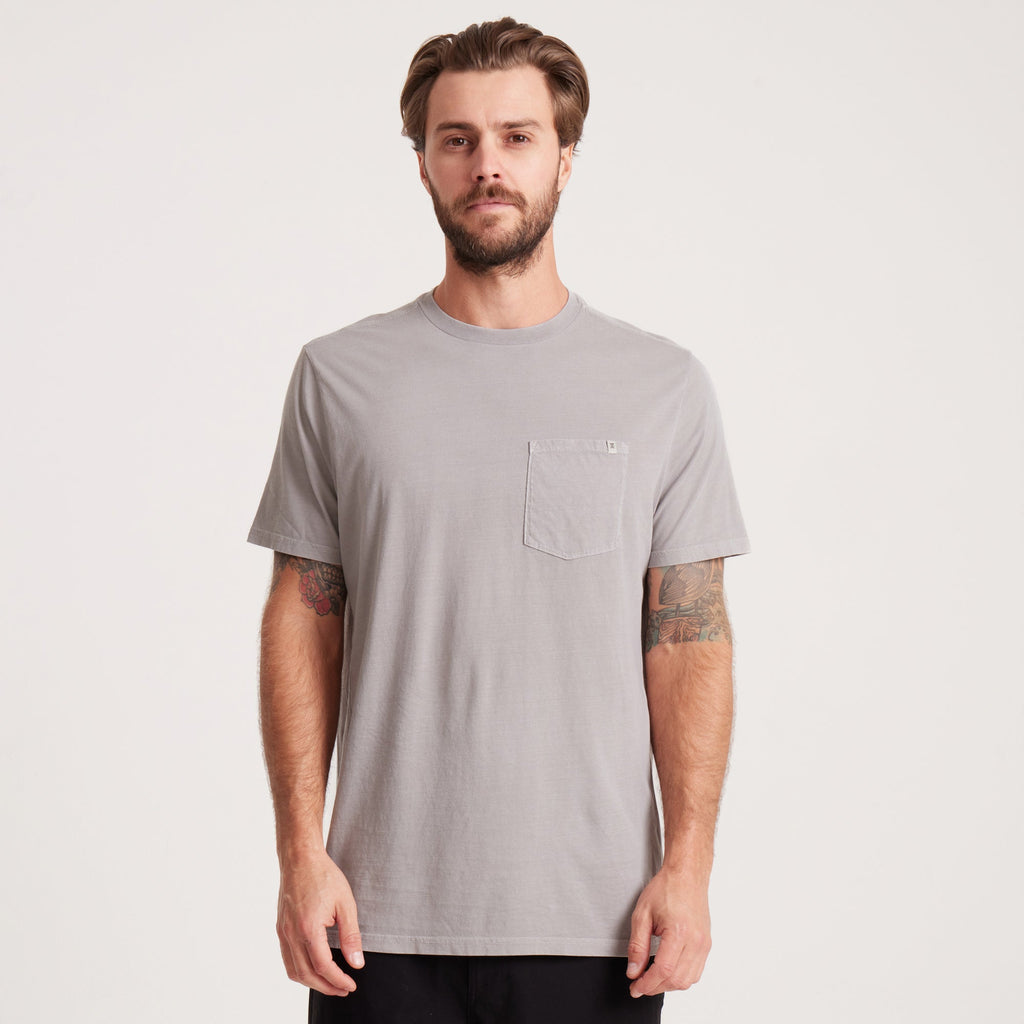 on-model Men's Washed Grey Pocket Tee - front view showcasing minimalistic style and comfort, perfect for casual outfits. Big Image - 2