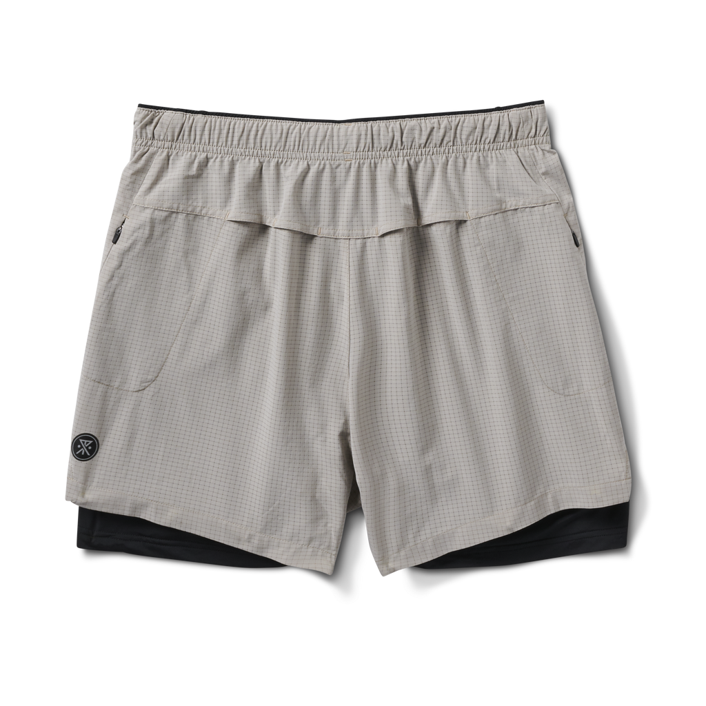 Back view of grey Roark running shorts featuring an elastic waistband and functional pockets for a versatile and athletic fit. Big Image - 11