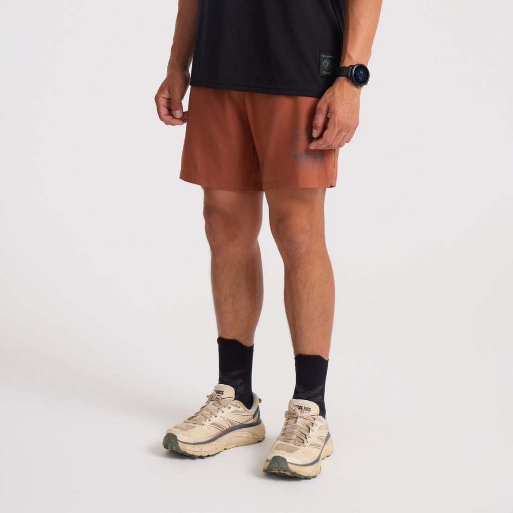 Roark men's active and adventure-ready boardshorts, stylish Bermuda shorts, and trunks in an outdoor setting, highlighting the calf area for mobility and comfort. Big Image - 3