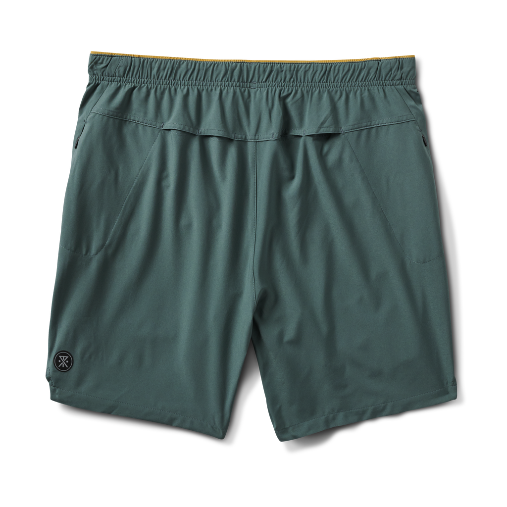 Back view of green Roark performance shorts with elastic waistband and minimalist logo for active lifestyles. Big Image - 9