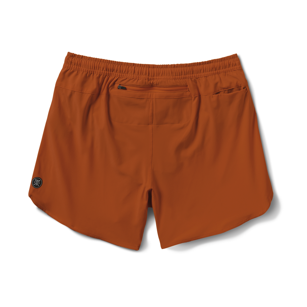 Vibrant orange active rugby shorts designed for adventure and outdoor activities, showcasing Roark's commitment to durable and functional travel wear. Big Image - 5