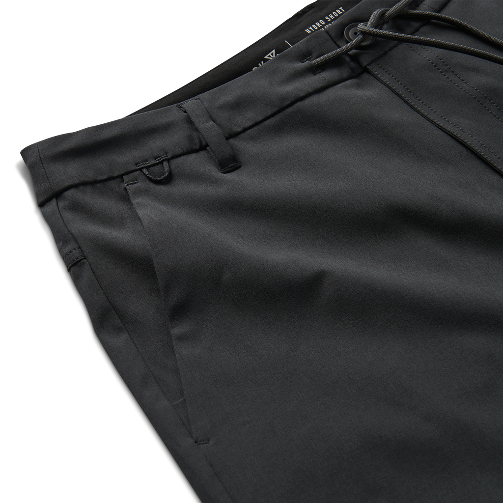 Roark Hybro Hybrid Shorts 18.5" in Black, close-up of the front, perfect for everyday wear. Big Image - 8