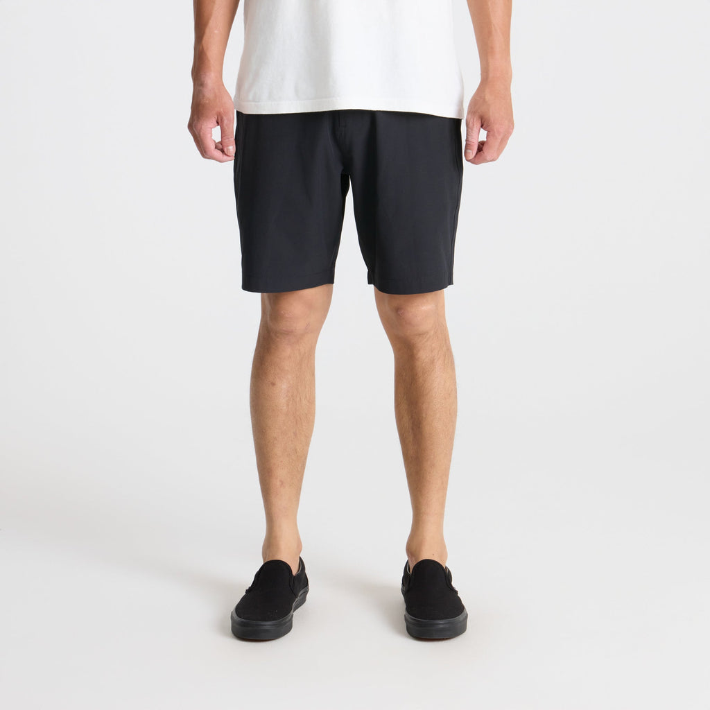 Grey Bermuda-style active shorts by Roark, ideal for outdoor adventures and travel, showcasing mid-calf length and boardshorts design. Big Image - 2