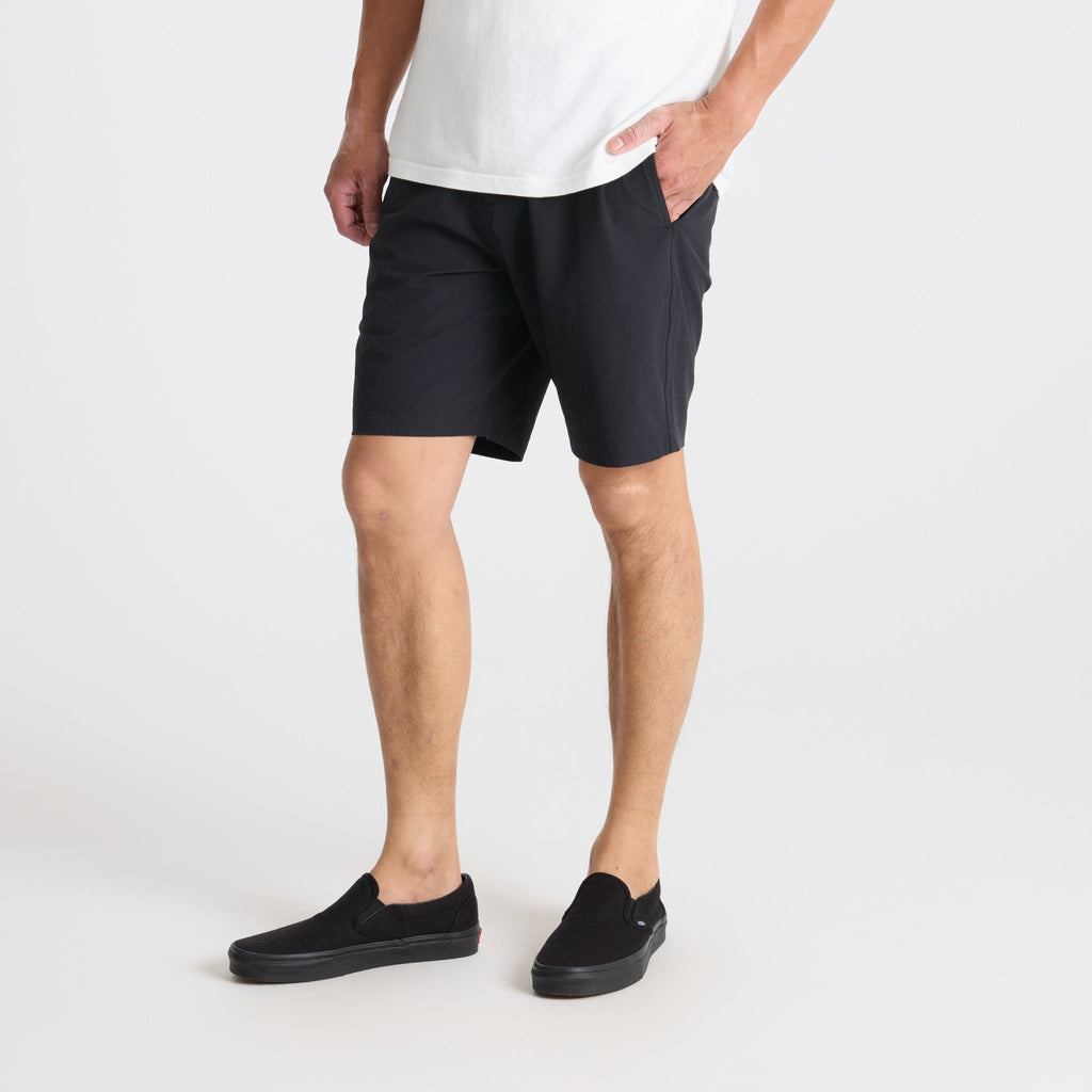 Versatile black Bermuda active shorts by Roark, ideal for outdoor adventures and travel, extending to the knee with a comfortable fit. Big Image - 3