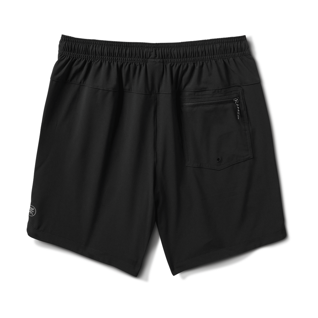 Back view of the Serrano athletic shorts in black, showcasing a rear patch pocket with a secure YKK zipper and a sleek unlined design for versatility and comfort. Big Image - 12