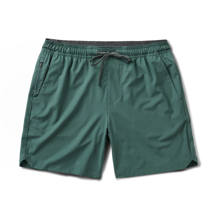 Front view of forest green Roark shorts with a drawstring waist and side pockets, ideal for comfort and active wear. Big Image - 1