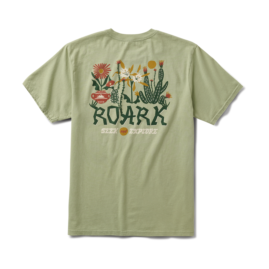 Stylish Roark active shirt featuring a bold graphic design inspired by San Francisco adventures, showcased among fresh produce at an outdoor market. Big Image - 1