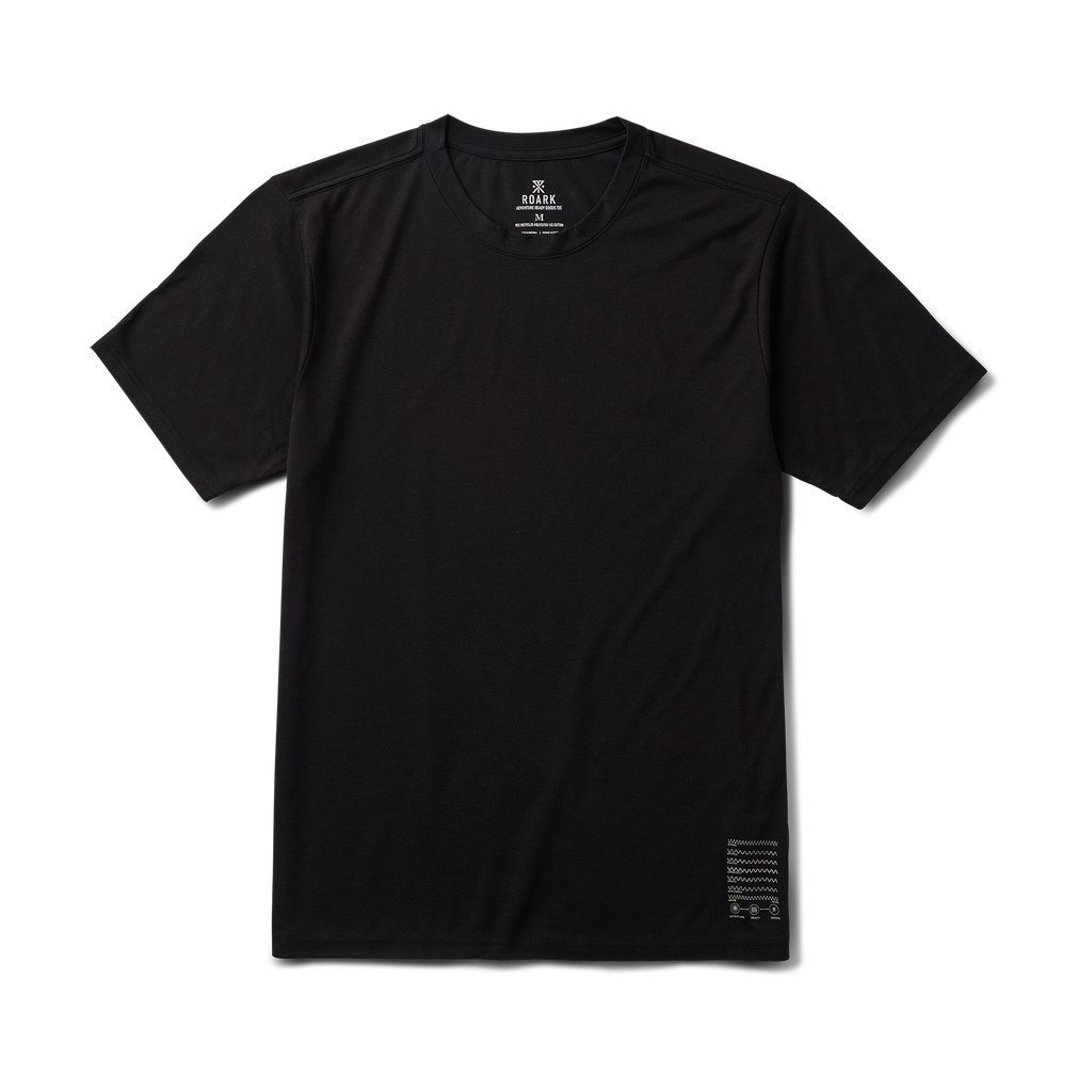 Close-up of an active black and grey Roark shirt, emphasizing its durable textile and sleeve design, suited for outdoor adventures. Big Image - 7