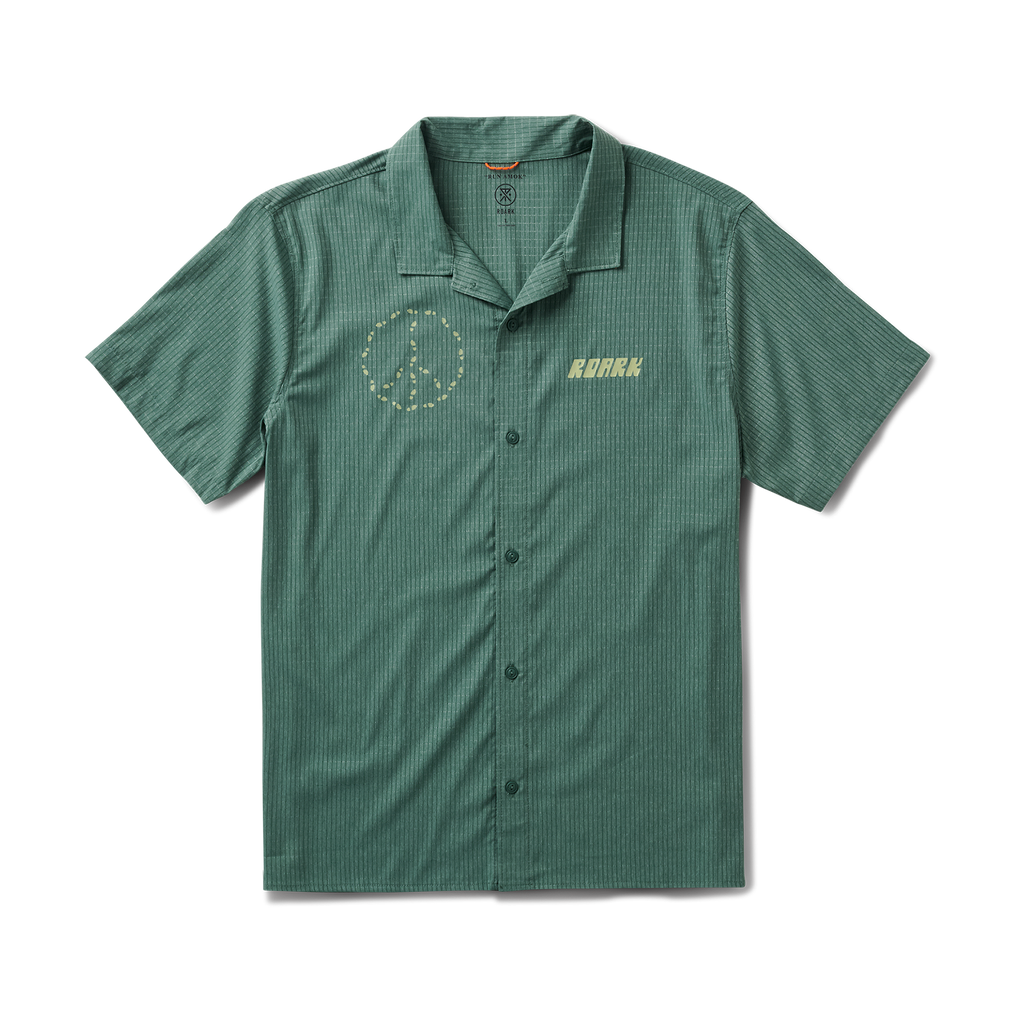 Close-up of a Roark active polo shirt featuring distinct collar, sleeves, and button details, designed for adventure and travel. Big Image - 1