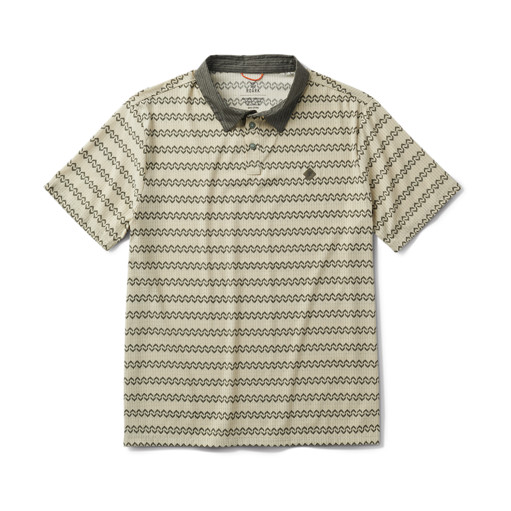 Close-up of a stylish Roark polo shirt featuring a distinctive collar and button details, perfect for adventure and travel. Big Image - 1