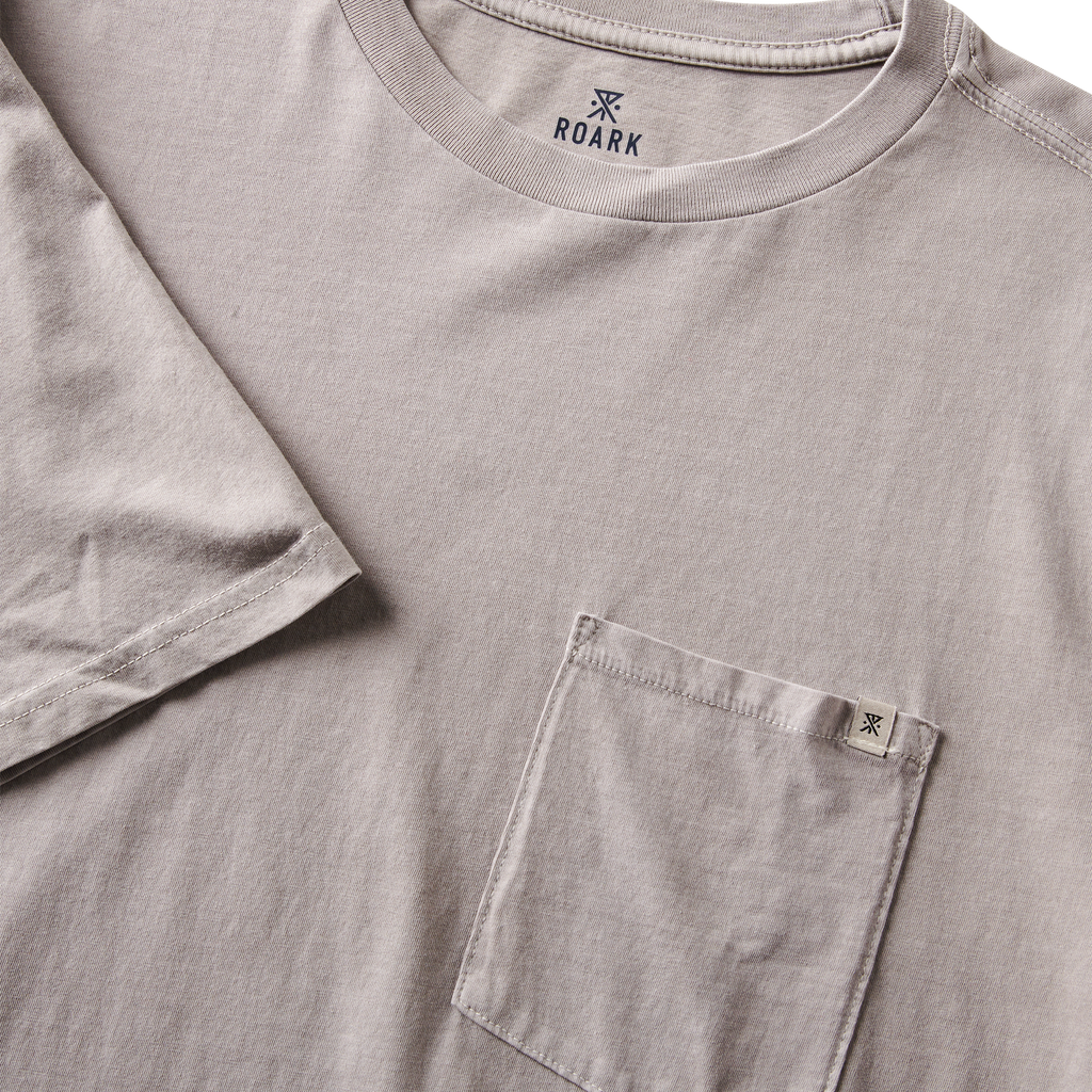 Close-up of the premium grey t-shirt showing the stitched chest pocket and durable cotton fabric for everyday wear. Big Image - 13