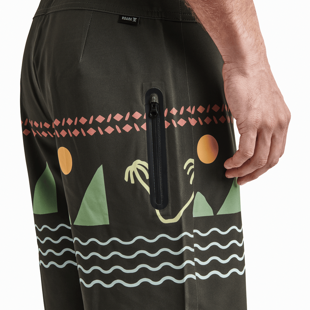 The on body view of Roark's The front of Roark's Passage Primo Boardshorts 18" - Island Time Dark Military Big Image - 5