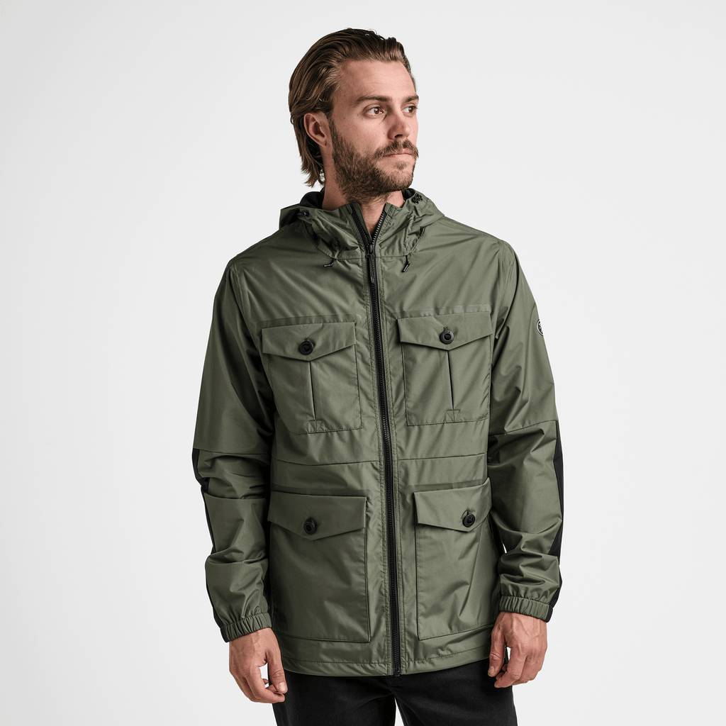 Roark Men's Outdoor Clothing and Gear | The Cascade Rain Shell Jacket in Dark Military Big Image - 2
