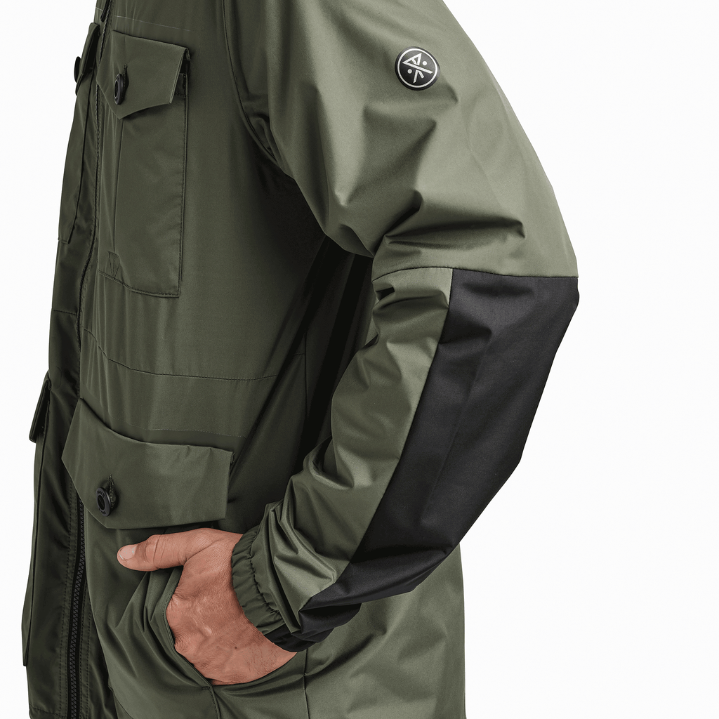 Roark Men's Outdoor Clothing and Gear | The Cascade Rain Shell Jacket in Dark Military Big Image - 7