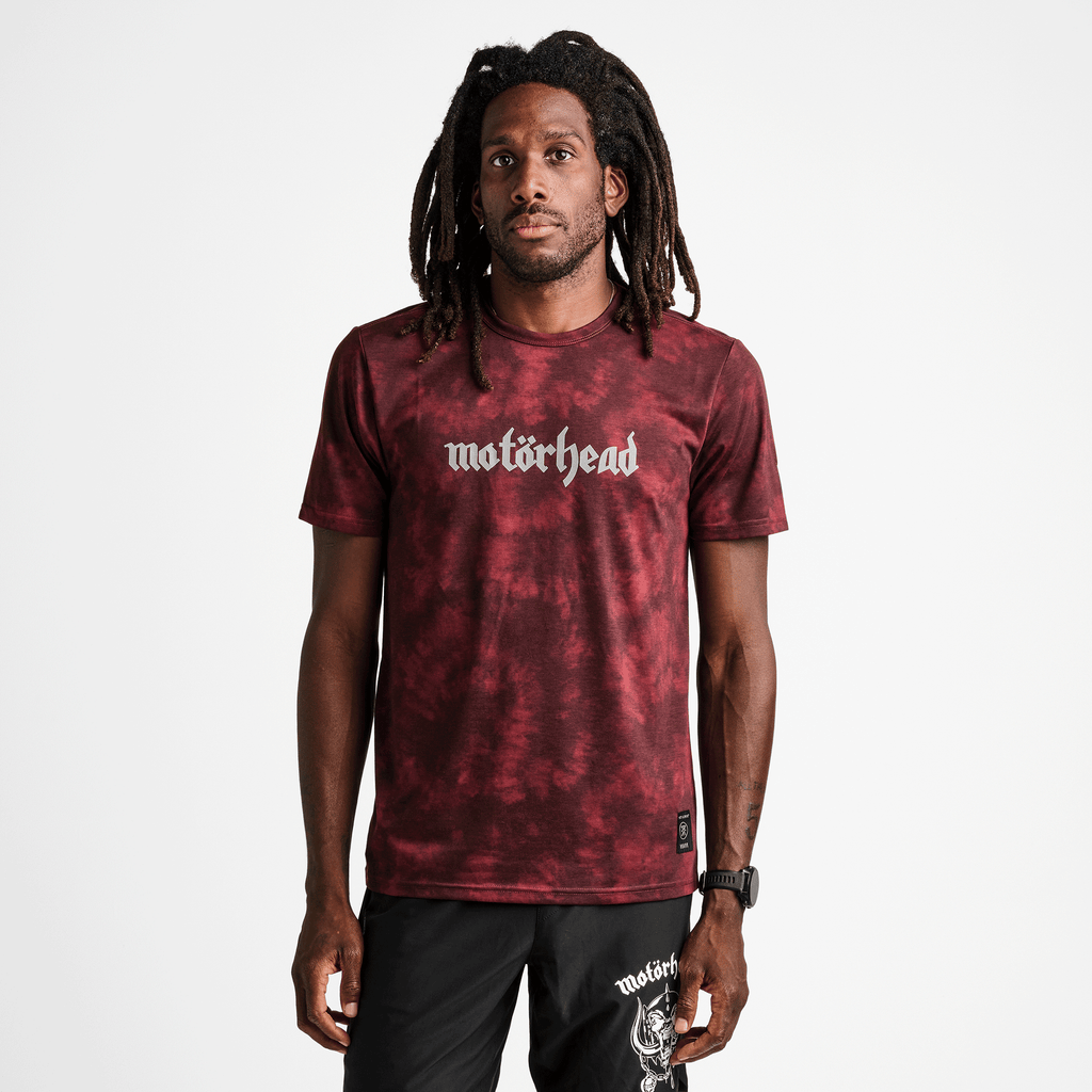 The front of Motorhead x Roark's Mathis Louder Than Everything Else Short Sleeve Knit Shirt in Red/Black for runners and rockers Big Image - 2