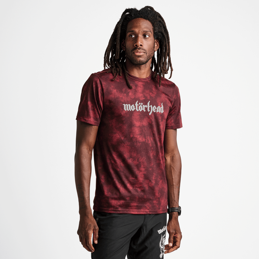 The front of Motorhead x Roark's Mathis Louder Than Everything Else Short Sleeve Knit Shirt in Red/Black for runners and rockers Big Image - 4