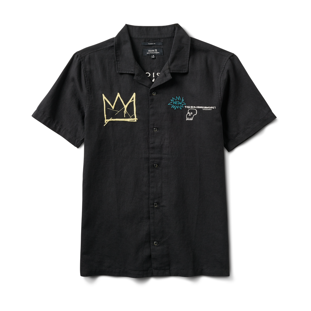 The front of Roark men's Gonzo Basquiat Camp Collar Shirt - Black Big Image - 1