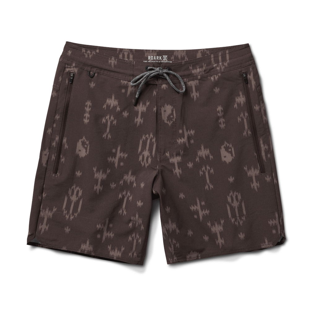 The front of Roark men's Layover Hybrid Trail Shorts 18" - Coffee Ikigai Big Image - 1