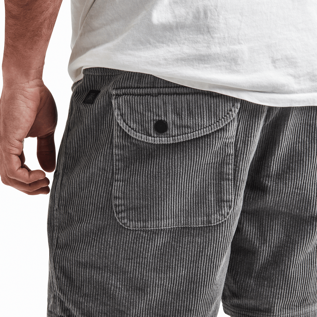 The on body view of Roark's Campover Cord Shorts - Grey Big Image - 7