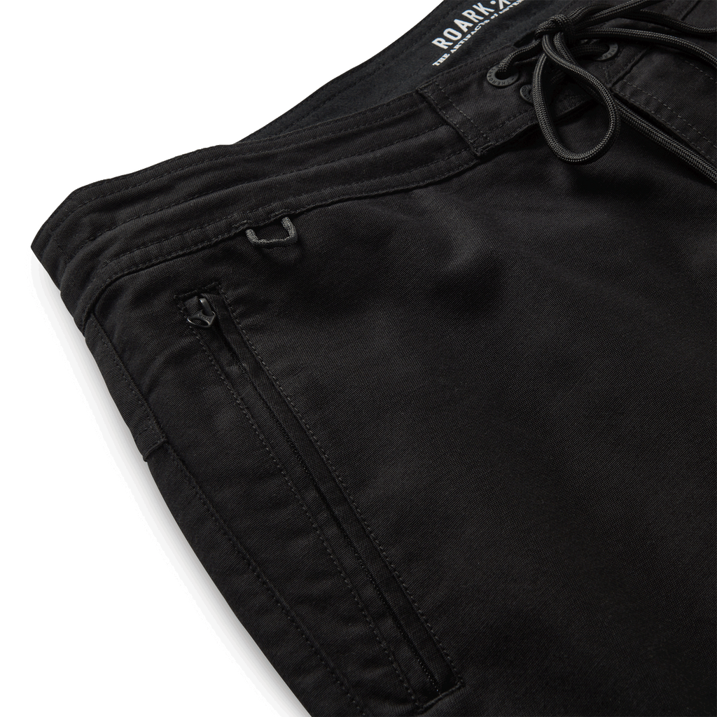 The materials, details, and designs of Roark men's Layover Traveler Shorts - Black Big Image - 7