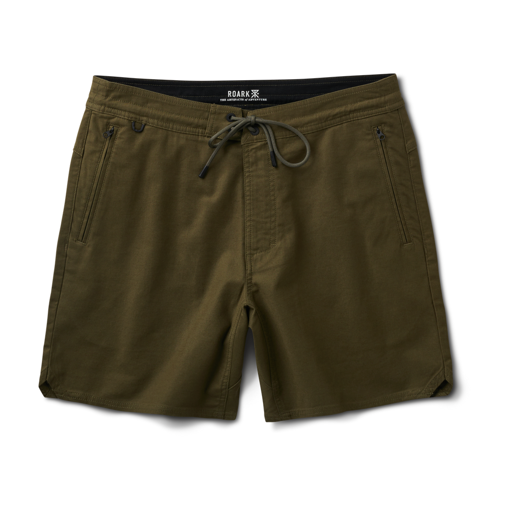 The front of Roark men's Layover Traveler Shorts - Military Big Image - 1