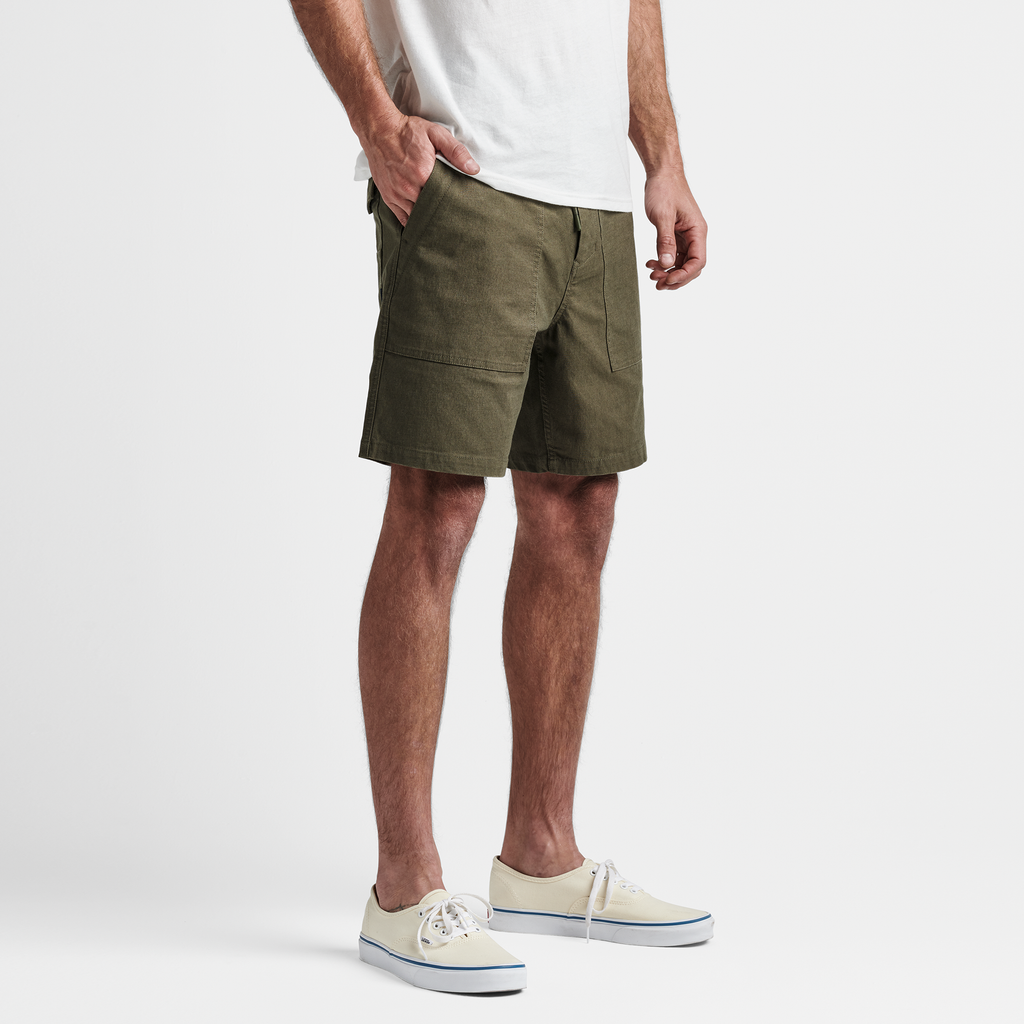 The model of Roark men's Layover Utility Shorts - Military Big Image - 3