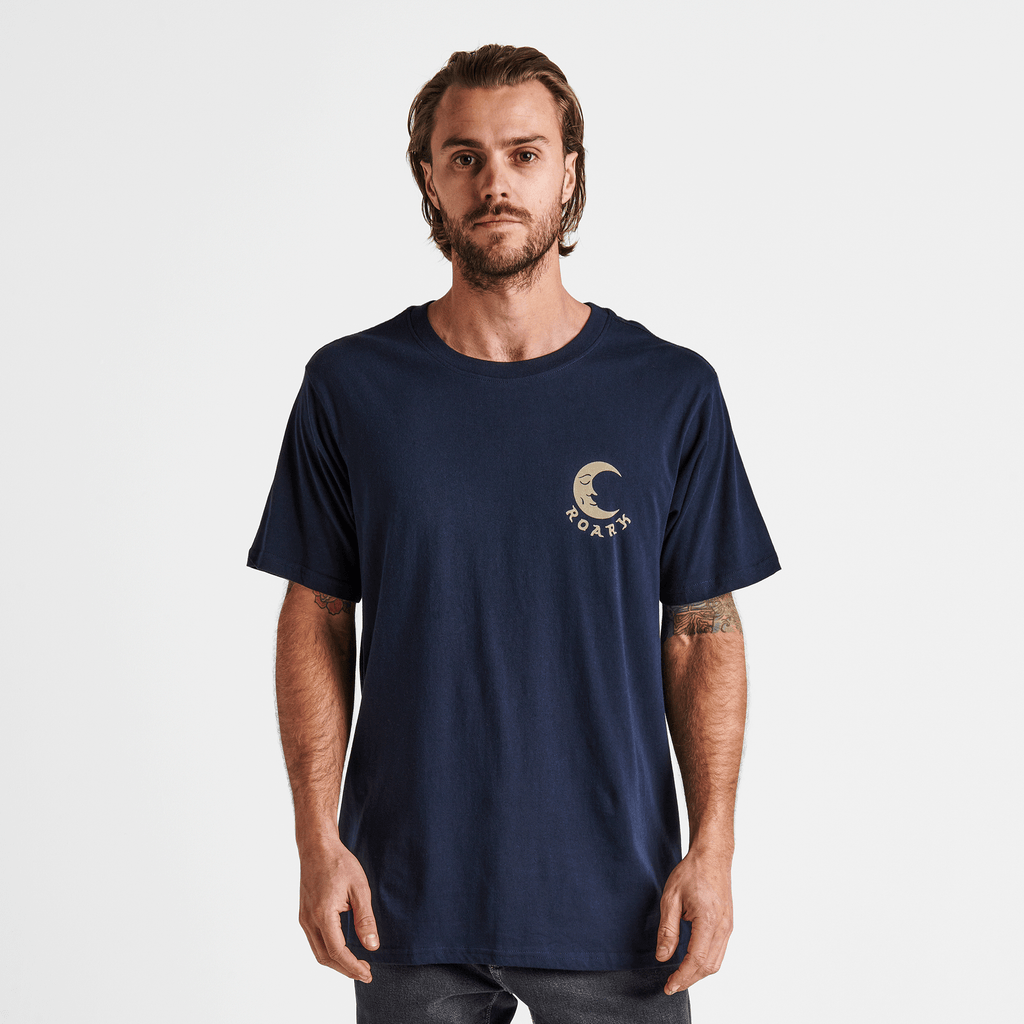 The on body view of Roark's Natural Light Organic Cotton Tee - Navy Big Image - 2
