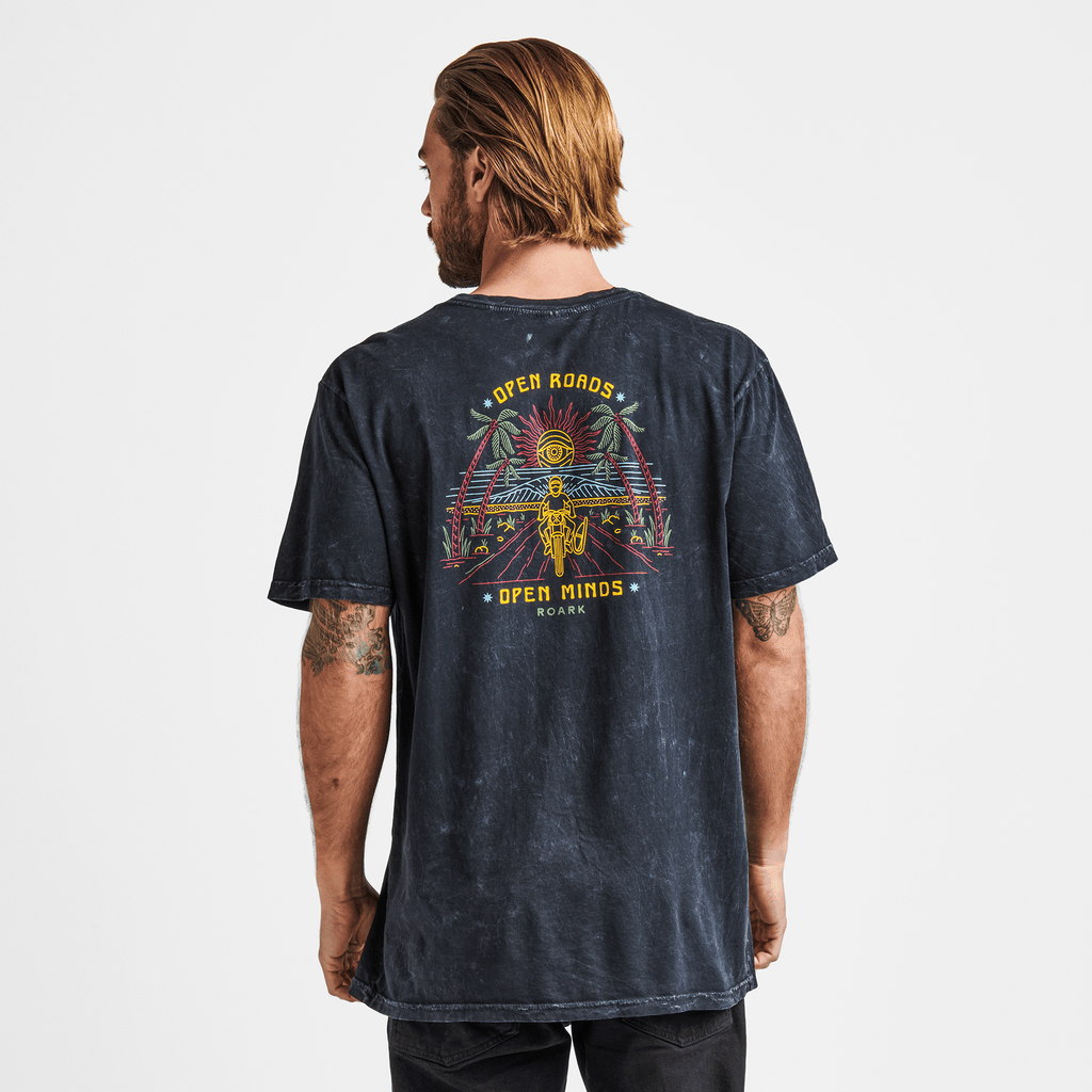 The on body view of Roark's Open Roads Mineral Wash Premium Tee - Black Big Image - 3