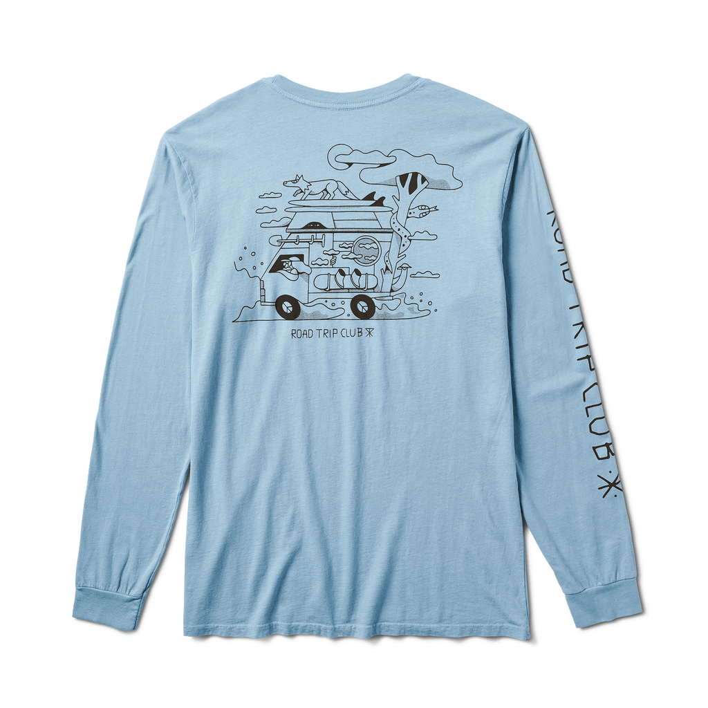 The back of Roark men's Road Trip Club Long Sleeve Premium Tee - Dusty Blue Big Image - 1