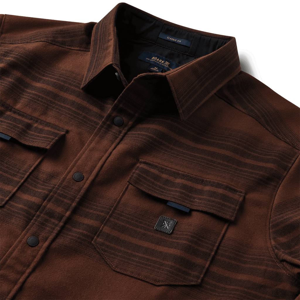 The front collar and pockets of Roark's Diablo Long Sleeve Flannel - Brown Big Image - 7