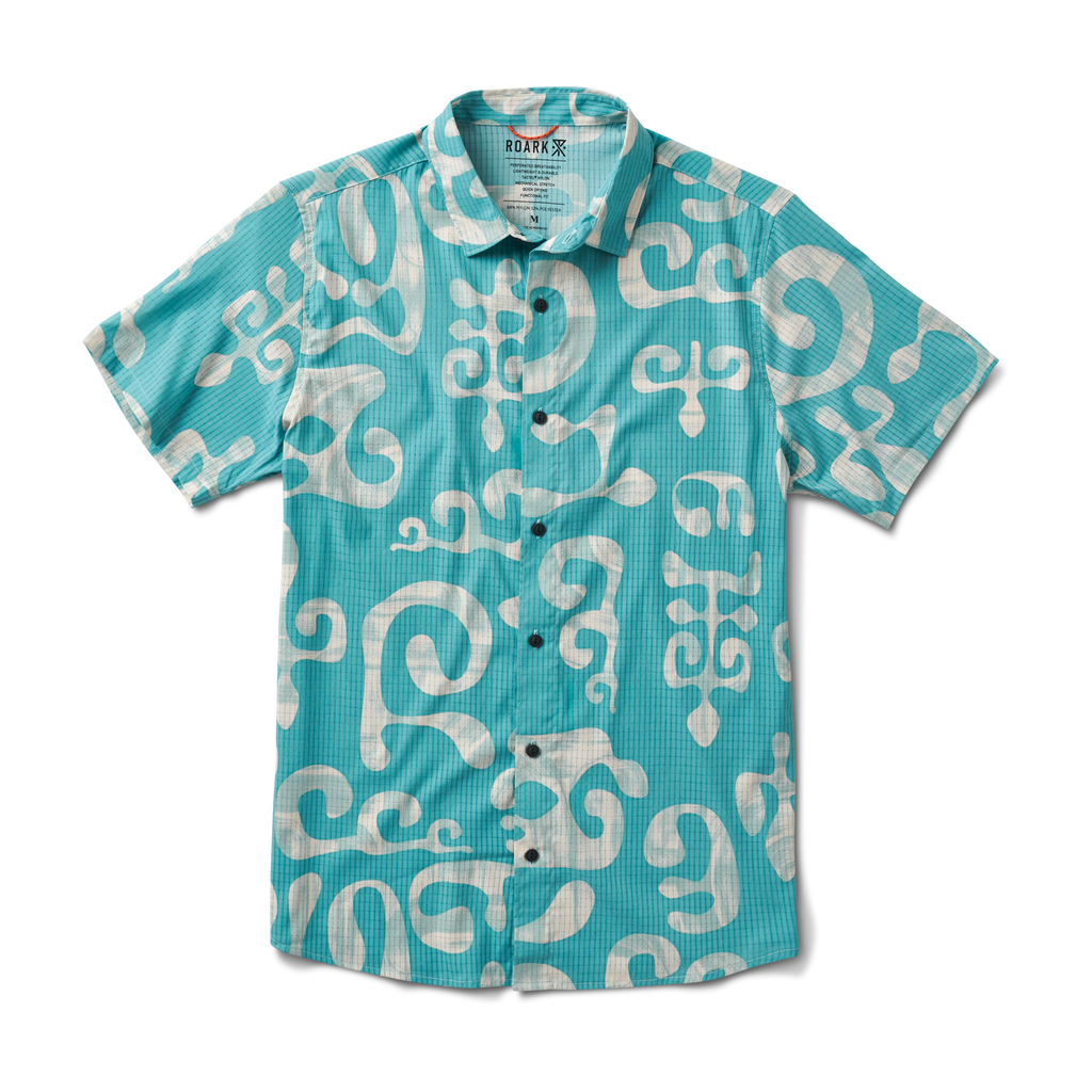 The front of Roark's Bless Up Breathable Stretch Shirt - Aqua Print Big Image - 1