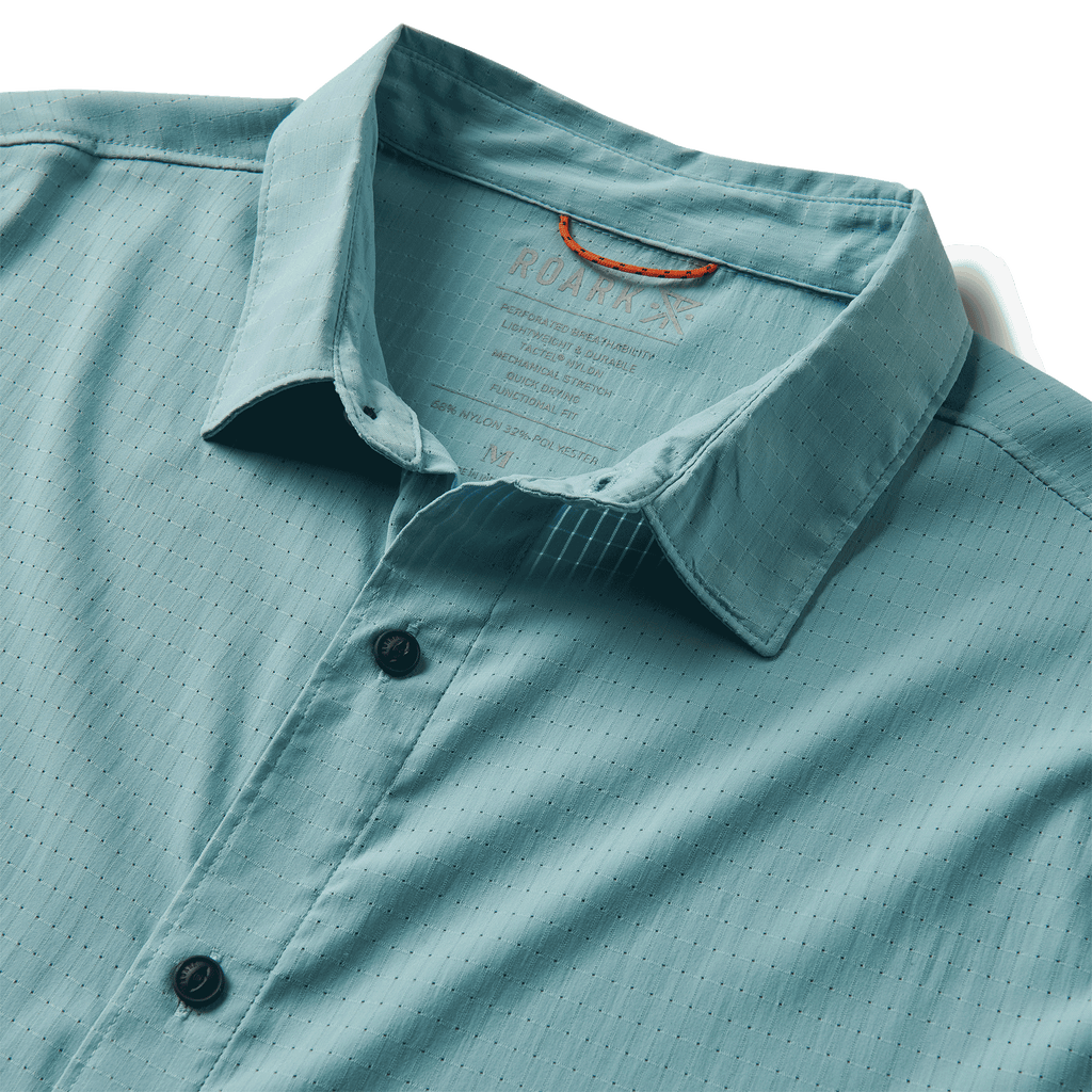 The collar view of Roark's Bless Up Breathable Stretch Shirt - Aqua 2 Big Image - 7