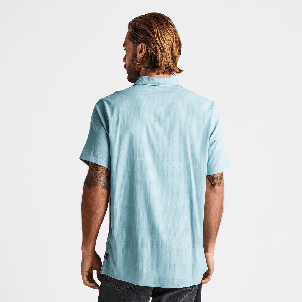 The on body view of Roark's Bless Up Breathable Stretch Shirt - Aqua 2 Big Image - 4
