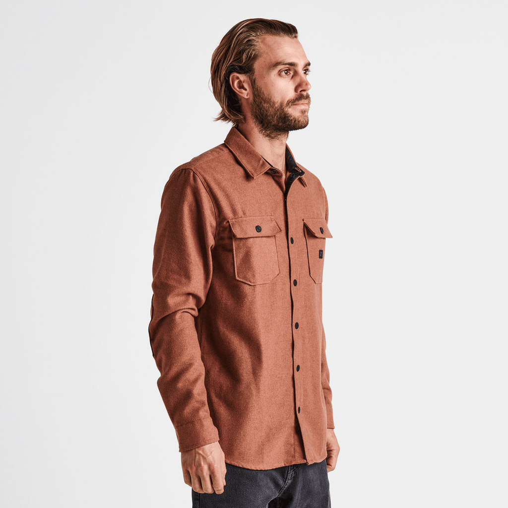 The on body view of Roark's Nordsman Long Sleeve Flannel - Russet Big Image - 3