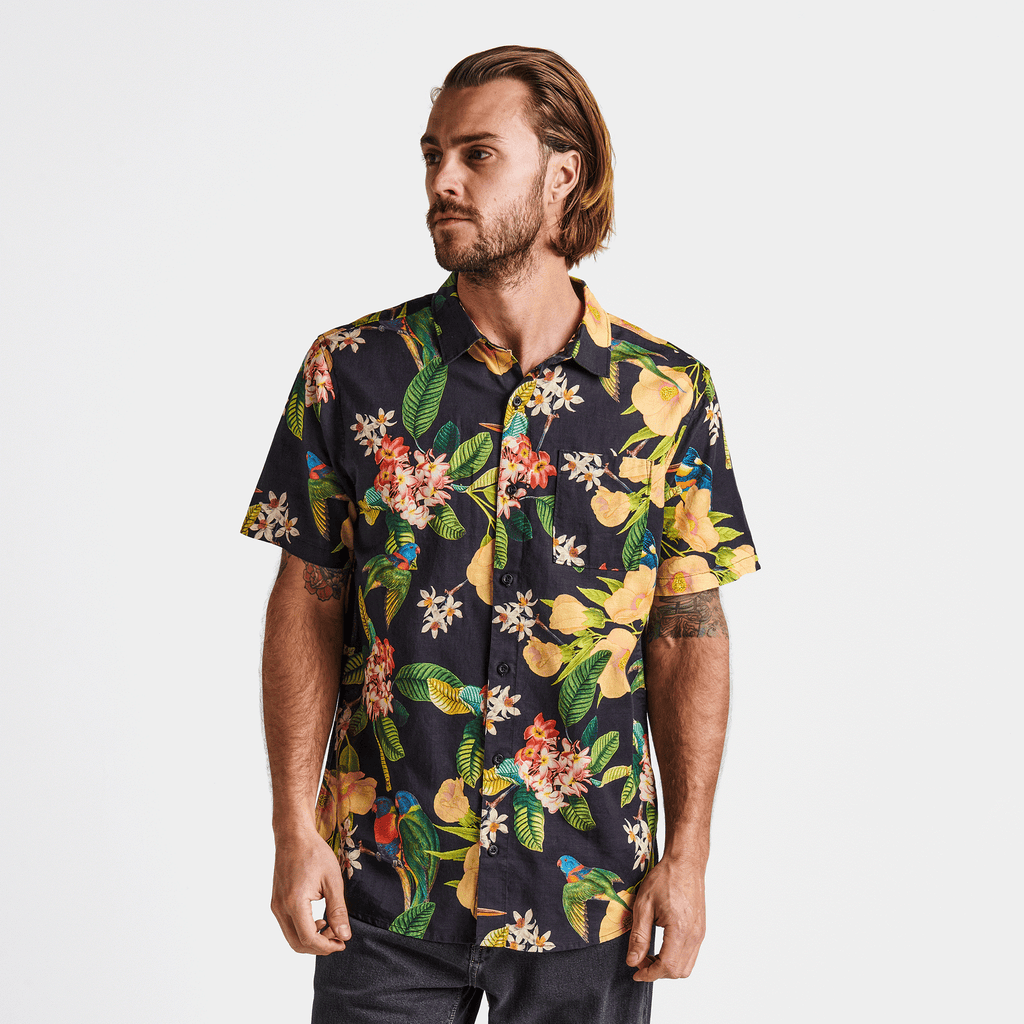The on body view of Roark's Journey Shirt - Manu Floral Black Big Image - 2