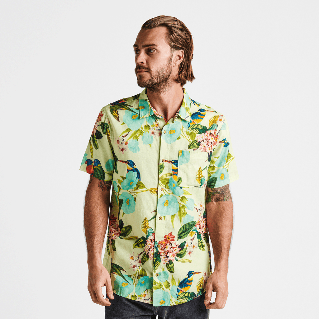 The on body view of Roark's Journey Shirt - Manu Floral Lime Big Image - 2