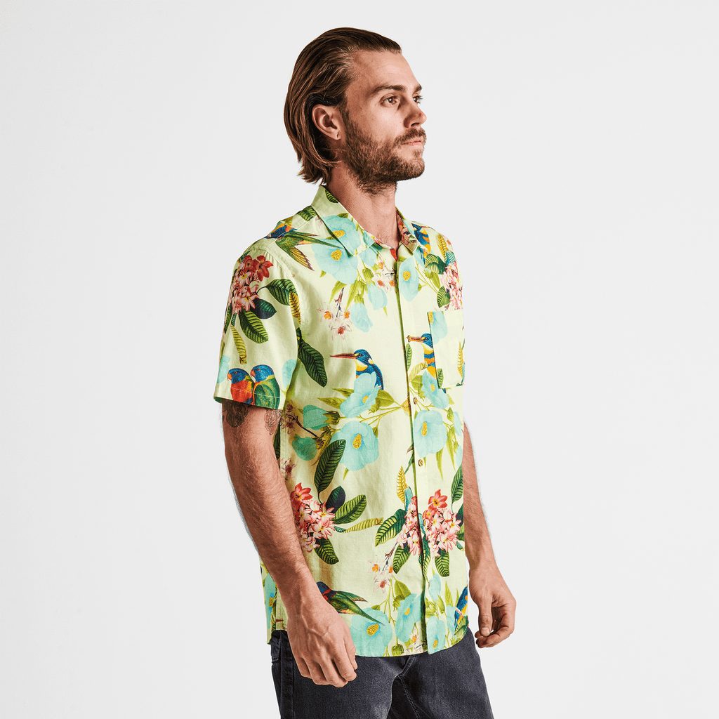The on body view of Roark's Journey Shirt - Manu Floral Lime Big Image - 3