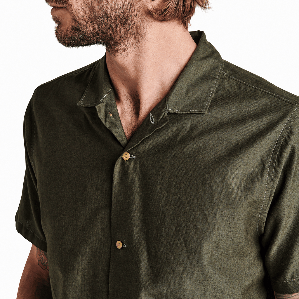 The on body view of Roark's Island Time Gonzo Camp Collar Shirt - Dark Military Big Image - 6