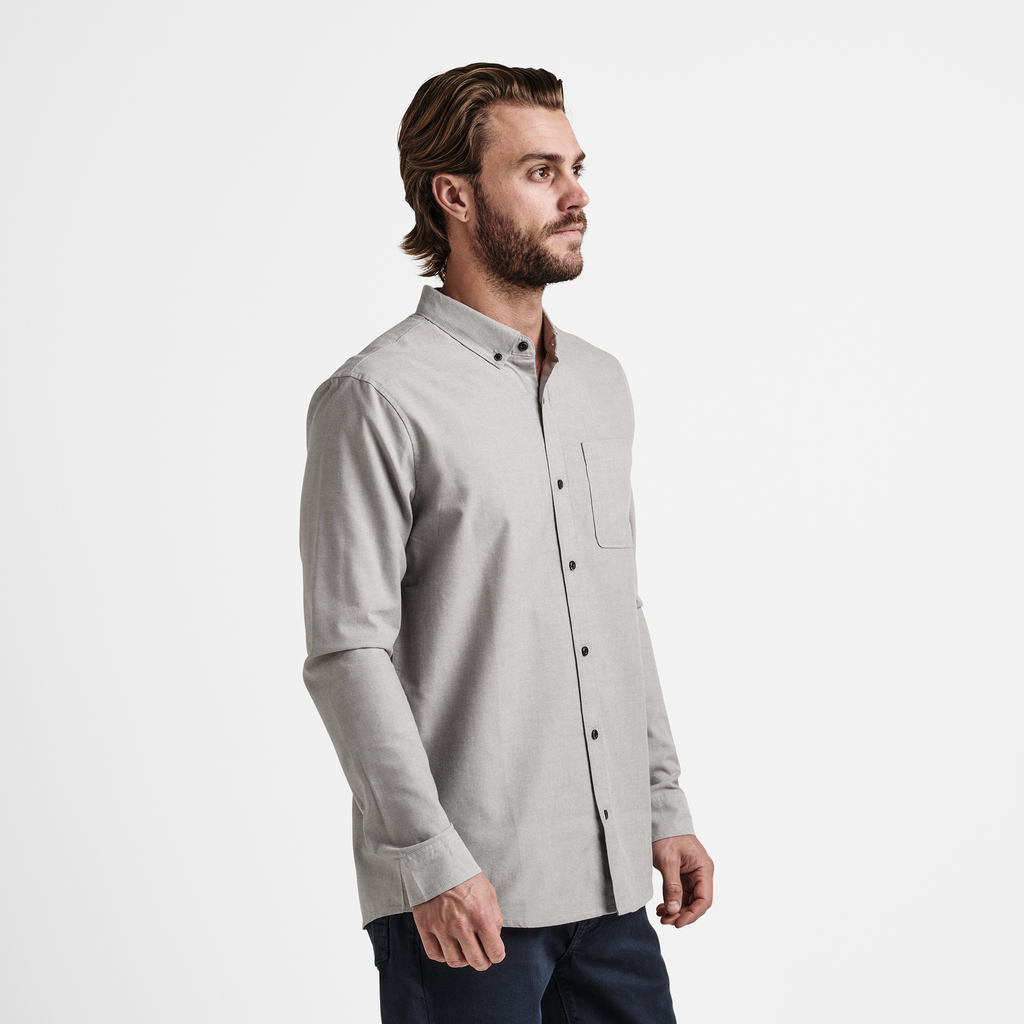 The model of Roark men's Scholar Long Sleeve Shirt - Smoke Big Image - 4