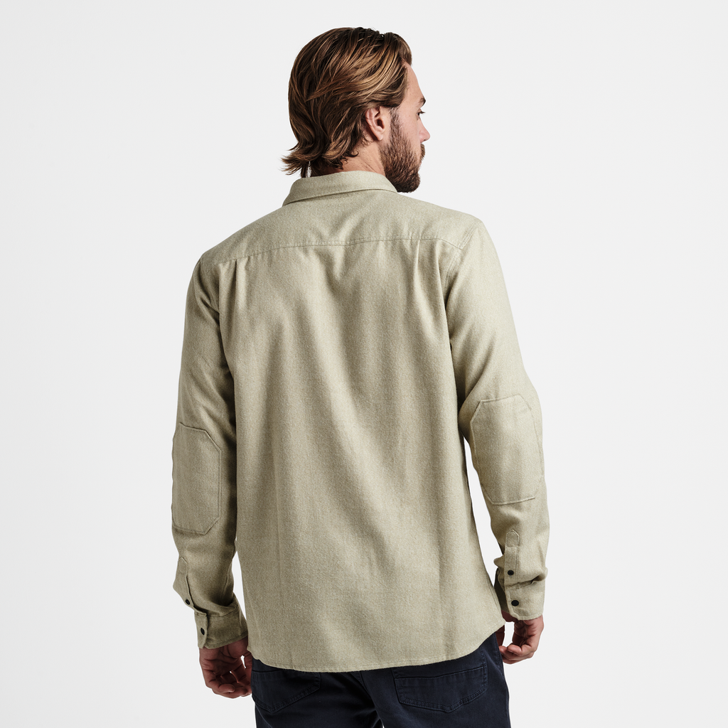 The model of Roark men's Nordsman Light Long Sleeve Flannel - Dusty Green Big Image - 3
