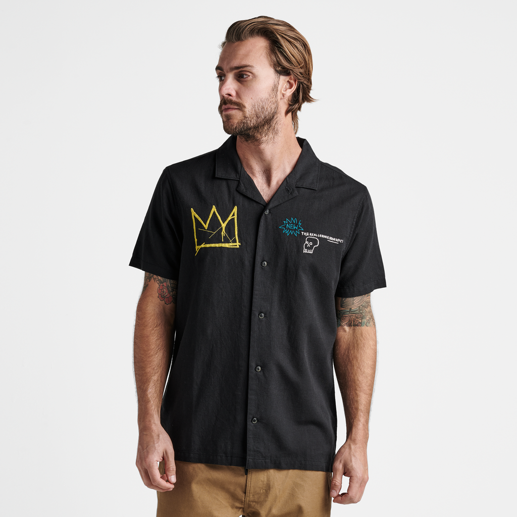The model of Roark men's Gonzo Basquiat Camp Collar Shirt - Black Big Image - 2