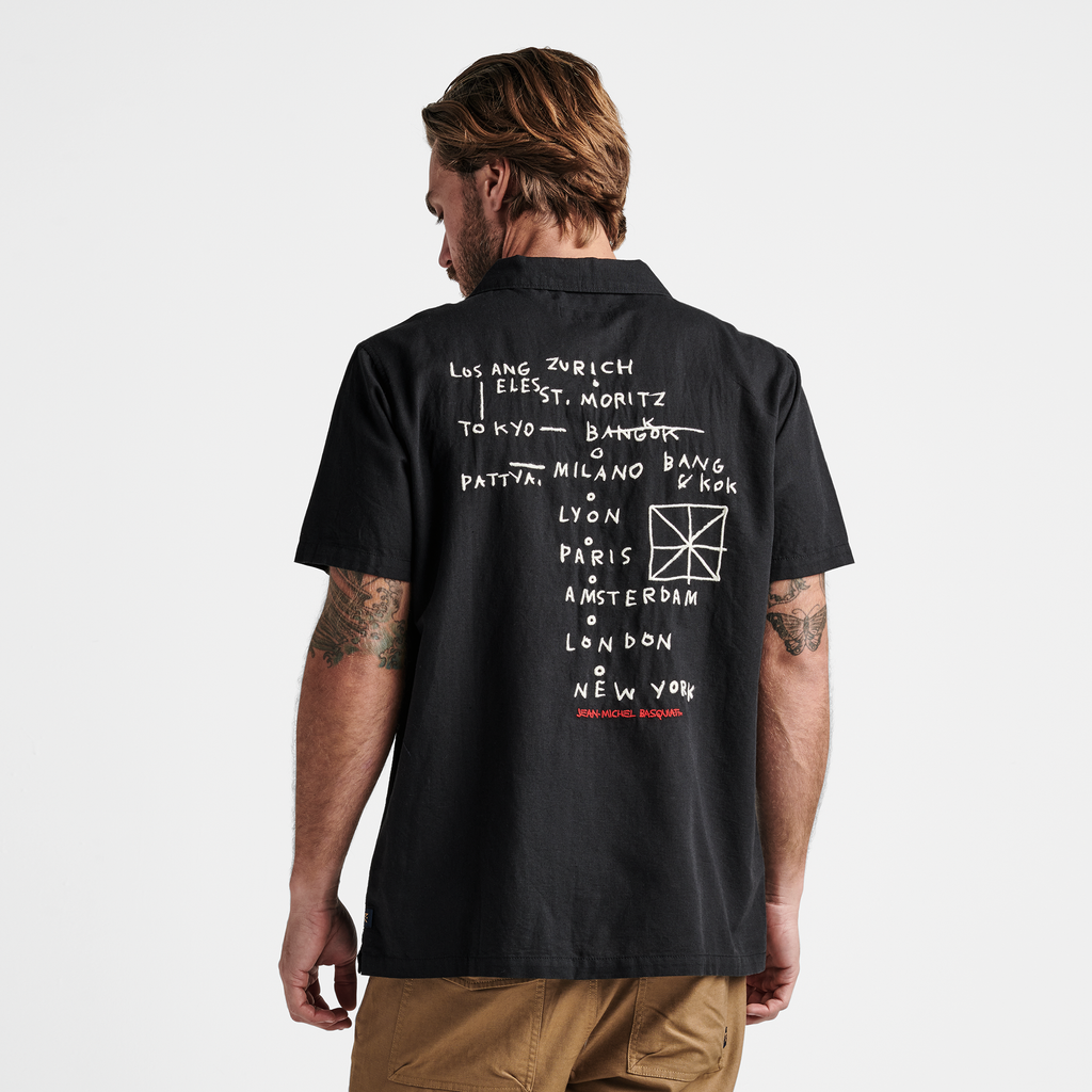 The model of Roark men's Gonzo Basquiat Camp Collar Shirt - Black Big Image - 3